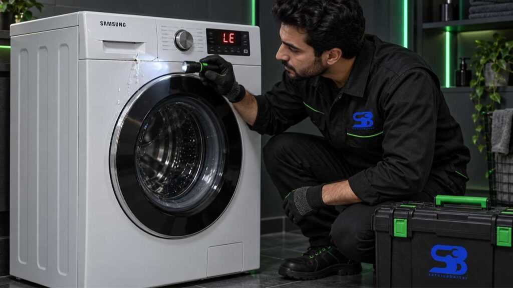ارور le ماشین لباسشویی سامسونگ 8 شکستن و ترک برداشتن جاپودری لباسشویی سامسونگ