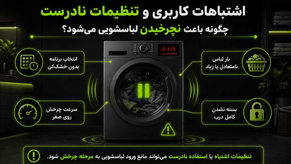 علت نچرخیدن ماشین لباسشویی 12 تنظیمات نادرست علت نچرخیدن لباسشویی است