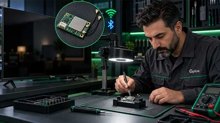 نمایندگی تعمیرات تلویزیون جی پلاس 12 تعمیرات برد WIFI و بلوتوث تلویزیون جی پلاس